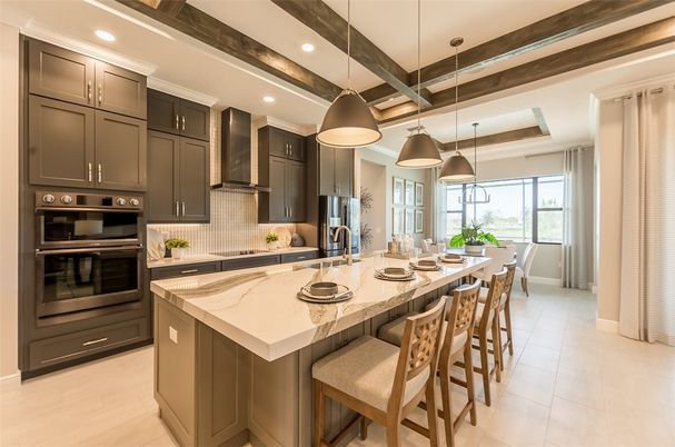Dining room, Interior, Kitchen, Pendant Lights, Recessed Lighting, Stainless Steel Appliances, Wooden Beams