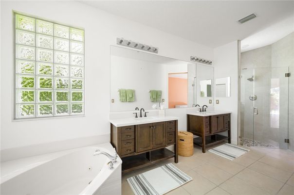 Bathroom, Dual Sink Vanities, Glass Shower, Interior