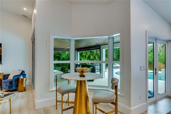 Dining room, Interior, Recessed Lighting, Wood Texture Flooring