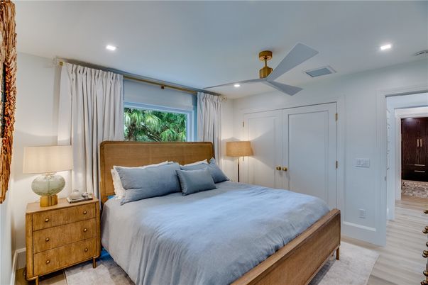 Bedroom, Interior, Recessed Lighting, Wood Texture Flooring
