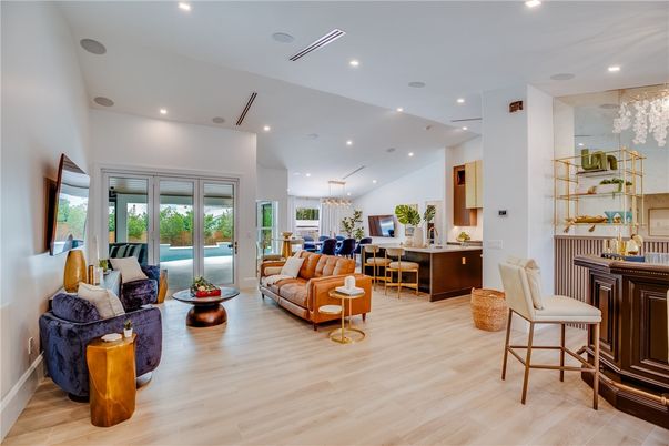Chandelier, Interior, Living room, Recessed Lighting, Wood Texture Flooring