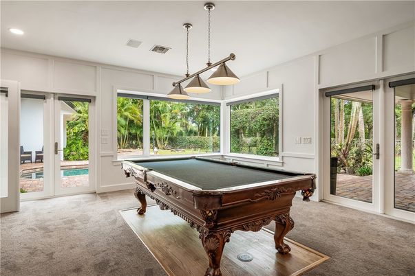 Billiard Table, Game Room, Interior, Pendant Lights, Recessed Lighting