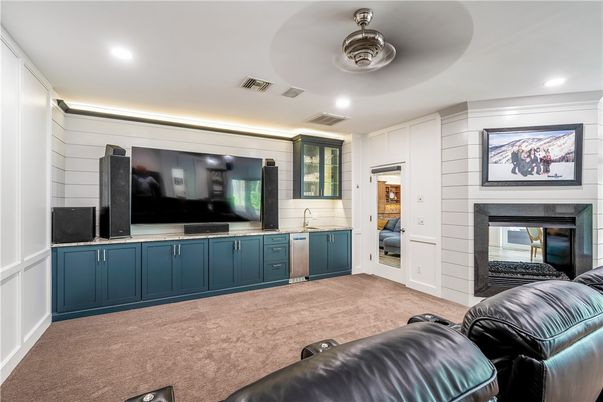 Home Theatre Room, Fireplace, Interior, Projection Screen, Recessed Lighting, Theatre Room