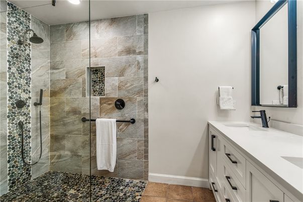 Bathroom, Glass Shower, Interior, Recessed Lighting