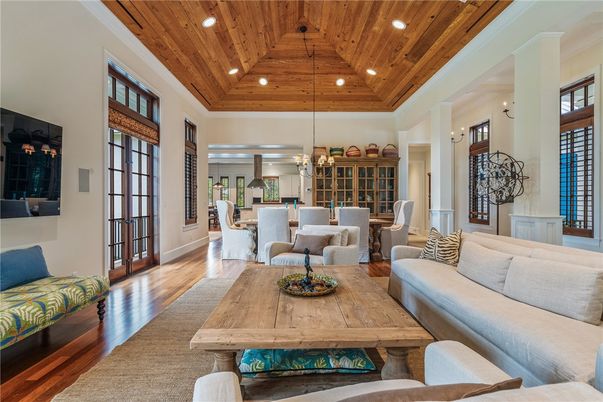 Dining room, Interior, Kitchen, Living room, Pendant Lights, Recessed Lighting, Wooden Ceilings, Wood Texture Flooring