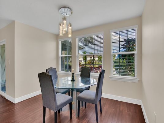 Dining room, Interior, Pendant Lights, Wood Texture Flooring