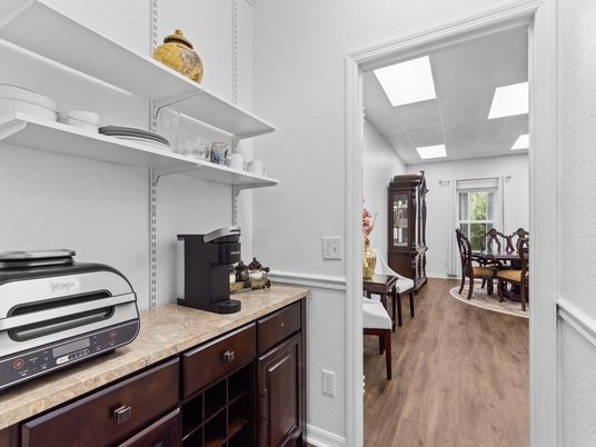 Dining room, Interior, Recessed Lighting, Wood Texture Flooring