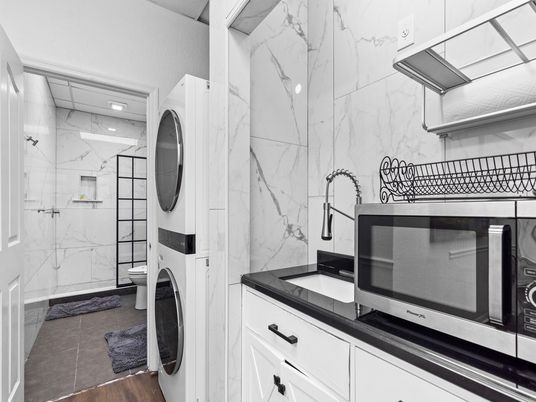 Bathroom, Glass Shower, Interior, Marble Walls, Recessed Lighting