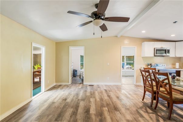 Dining room, Interior, Kitchen, Recessed Lighting, Wood Texture Flooring