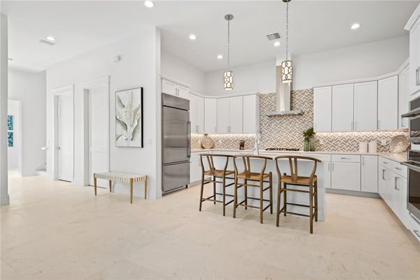 Interior, Kitchen, Pendant Lights, Recessed Lighting, Stainless Steel Appliances