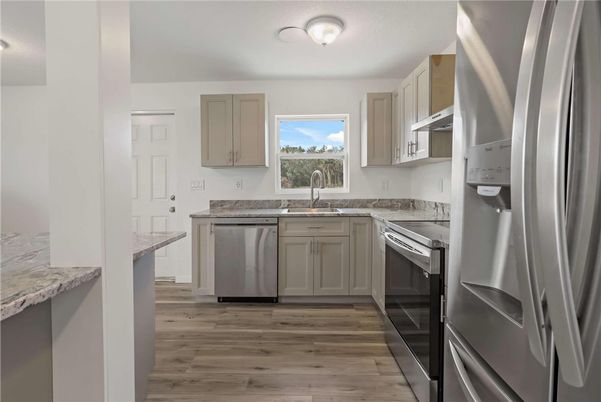 Interior, Kitchen, Stainless Steel Appliances, Wood Texture Flooring