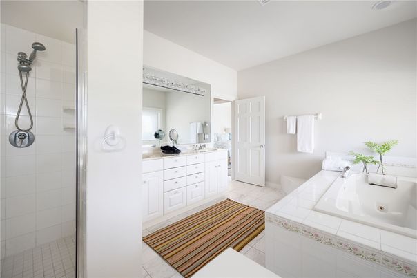 Bathroom, Dual Sink Vanities, Glass Shower, Interior, Tile Countertops