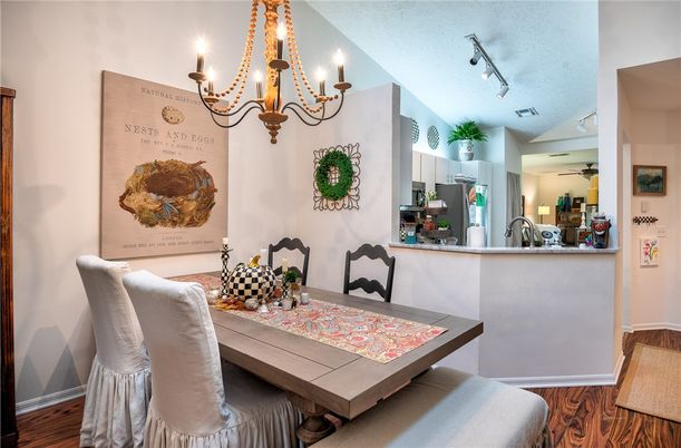 Chandelier, Dining room, Interior, Kitchen, Wood Texture Flooring