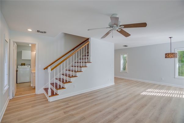 Empty room, Interior, Recessed Lighting, Wood Texture Flooring