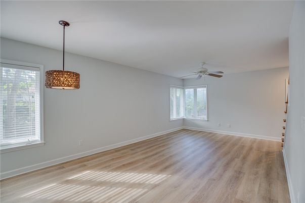 Empty room, Interior, Pendant Lights, Wood Texture Flooring