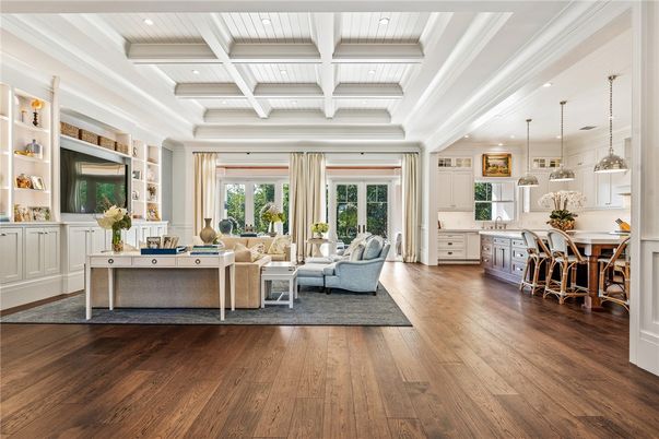Interior, Kitchen, Living room, Pendant Lights, Recessed Lighting, Wood Texture Flooring