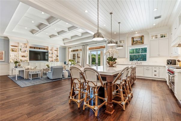 Interior, Kitchen, Living room, Pendant Lights, Recessed Lighting, Wood Texture Flooring