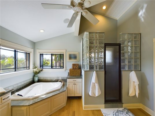 Bathroom, Interior, Recessed Lighting, Wood Texture Flooring