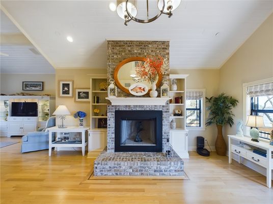 Fireplace, Interior, Recessed Lighting, Wood Texture Flooring