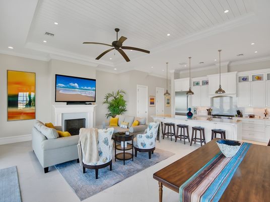 Fireplace, Interior, Kitchen, Living room, Pendant Lights, Recessed Lighting