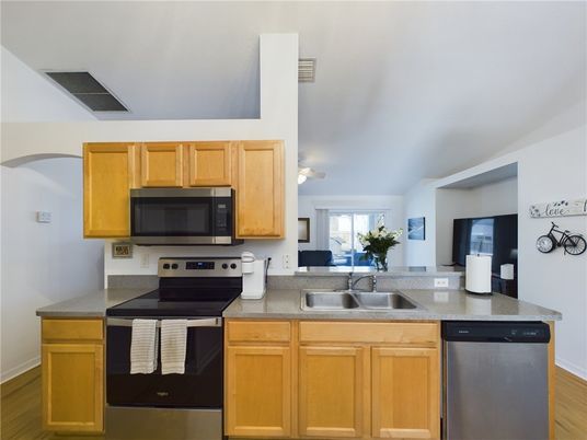 Interior, Kitchen, Stainless Steel Appliances, Wood Texture Flooring