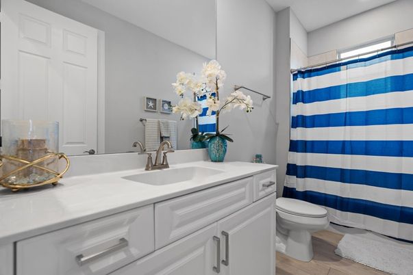 Bathroom, Interior, Recessed Lighting, Wood Texture Flooring