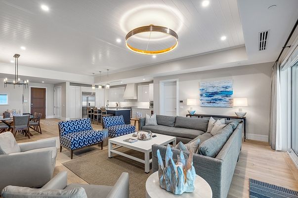 Dining room, Interior, Kitchen, Living room, Pendant Lights, Recessed Lighting, Stainless Steel Appliances, Wood Texture Flooring