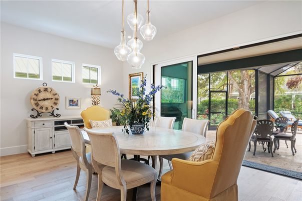 Dining room, Interior, Pendant Lights, Wood Texture Flooring