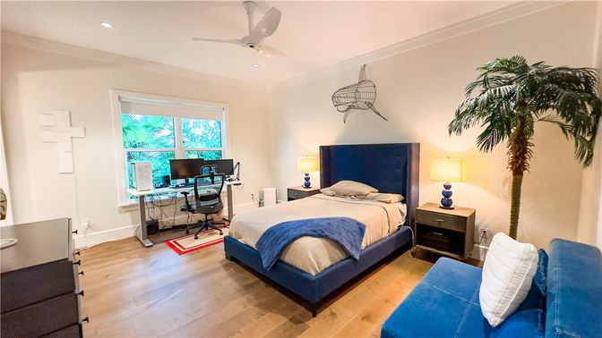 Bedroom, Home Office, Interior, Recessed Lighting, Wood Texture Flooring