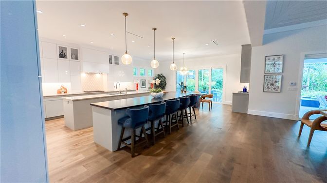 Interior, Kitchen, Pendant Lights, Recessed Lighting, Wood Texture Flooring