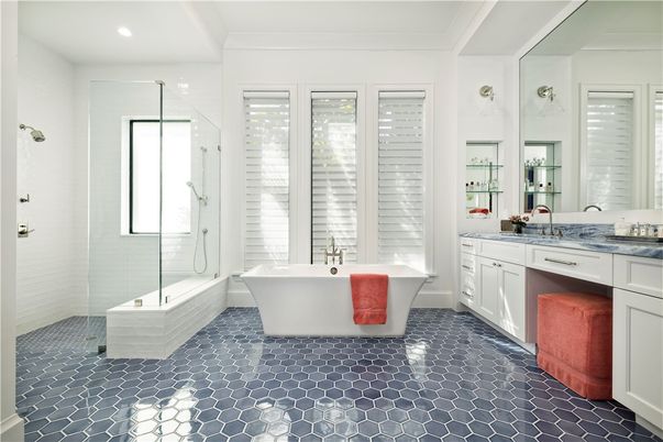 Bathroom, Dual Sink Vanities, Free Standing Baths, Glass Shower, Interior, Recessed Lighting