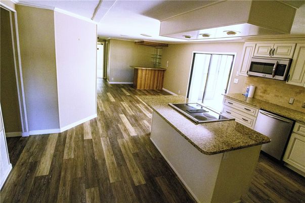 Interior, Kitchen, Recessed Lighting, Wood Texture Flooring