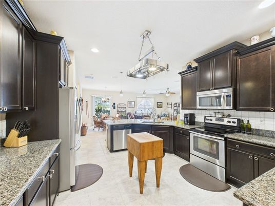 Dining room, Interior, Kitchen, Pendant Lights, Recessed Lighting, Stainless Steel Appliances