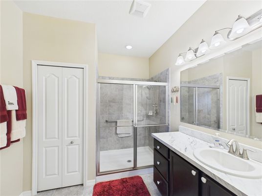 Bathroom, Dual Sink Vanities, Glass Shower, Interior, Recessed Lighting
