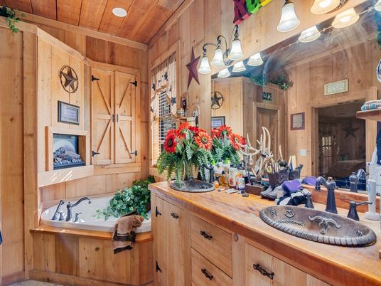 Bathroom, Dual Sink Vanities, Interior, Wooden Ceilings, Wooden Walls
