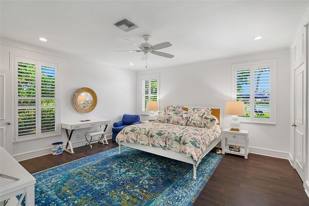 Bedroom, Interior, Recessed Lighting, Wood Texture Flooring