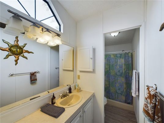 Bathroom, Glass Shower, Interior, Wood Texture Flooring