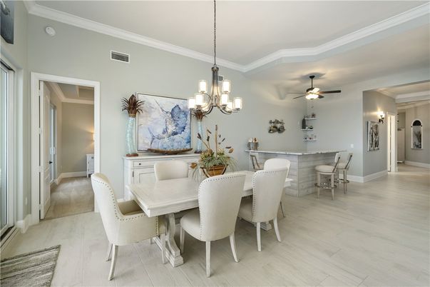 Chandelier, Dining room, Interior, Wood Texture Flooring