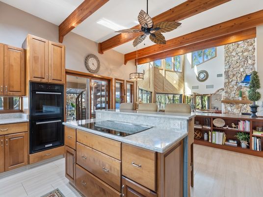Interior, Kitchen, Pendant Lights, Stone Walls, Wooden Beams