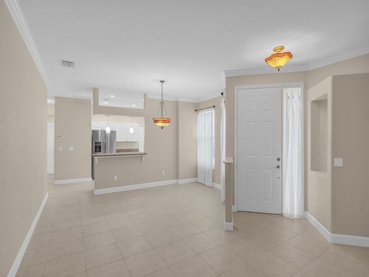 Empty room, Interior, Kitchen, Pendant Lights, Recessed Lighting, Stainless Steel Appliances