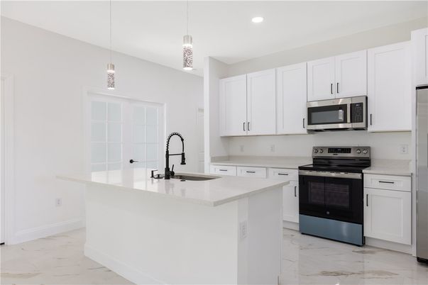 Interior, Kitchen, Marble, Pendant Lights, Recessed Lighting