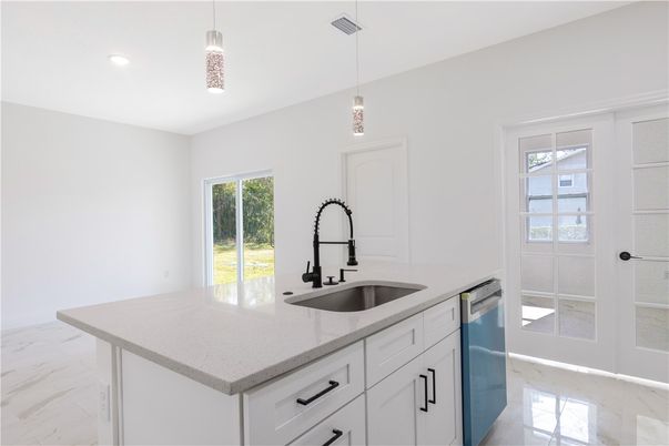 Interior, Kitchen, Marble, Pendant Lights, Recessed Lighting, Stainless Steel Appliances