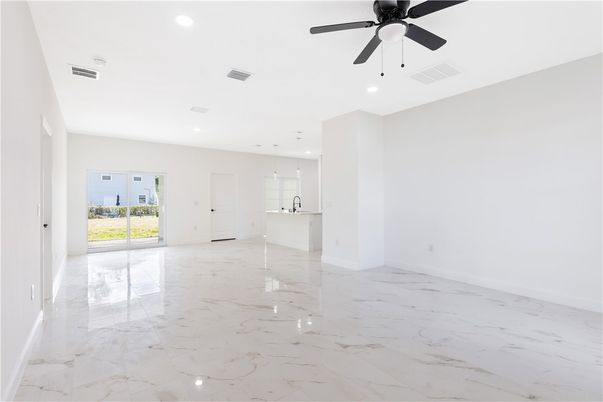 Empty room, Interior, Kitchen, Marble, Pendant Lights, Recessed Lighting
