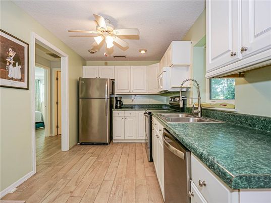 Interior, Kitchen, Stainless Steel Appliances, Wood Texture Flooring