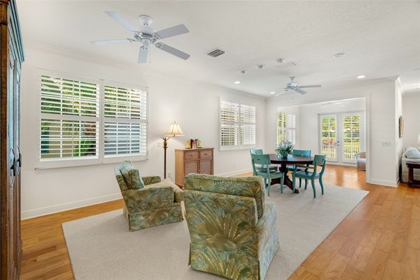 Dining room, Interior, Living room, Recessed Lighting, Wood Texture Flooring