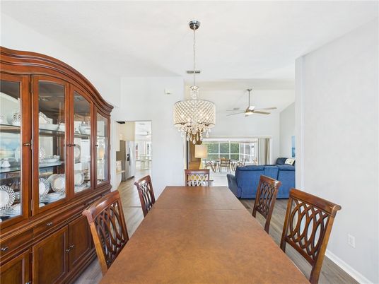 Dining room, Interior, Pendant Lights, Wood Texture Flooring