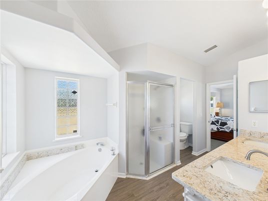 Bathroom, Glass Shower, Interior, Wood Texture Flooring
