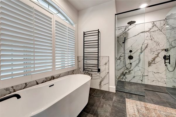 Bathroom, Free Standing Baths, Glass Shower, Interior, Marble Walls