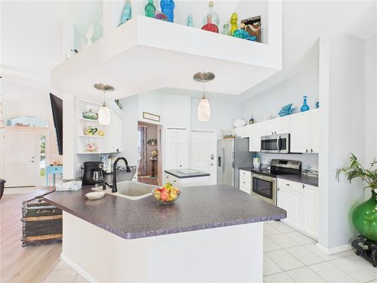 Interior, Kitchen, Pendant Lights, Stainless Steel Appliances, Wood Texture Flooring