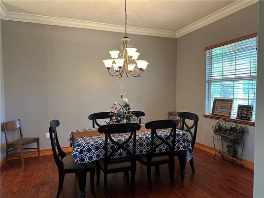 Chandelier, Dining room, Interior, Wood Texture Flooring